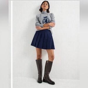 Tommy Hilfiger Navy Pleated Skirt | Gold Buttons | Preppy Old Money Style